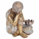 FIGURA BUDA SENTADO APOYADO SOBRE SU RODILLA RESINA DORADO ORIENTAL 18.50X17.50X23.50 CM.