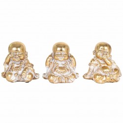 SET 3 FIGURAS MONJES DORADOS RESINA 13X9X13 CM.