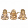 SET 3 FIGURAS MONJES FELICES DORADOS RESINA 20.50X12X16 CM.