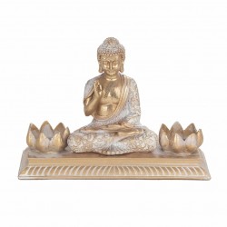 FIGURA PORTAVELAS T-LITE BUDA SENTADO DORADO RESINA ORIENTAL 24.50X9.5X17 CM.