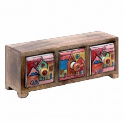 ESPECIERO 3 CAJONES MADERA Y CERÁMICA MULTICOLOR 29X11X11 CM.