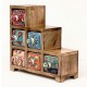 ESPECIERO 6 CAJONES ESCALERA MADERA Y CERÁMICA MULTICOLOR 22X11X22 CM.