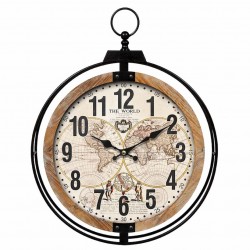 RELOJ PARED MAPA MUNDO MADERA 69X7X90 CM.