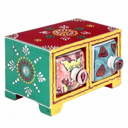 ESPECIERO 2 CAJONES MADERA Y CERÁMICA MULTICOLOR 16X11X9 CM.