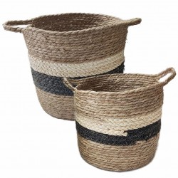 SET 2 CESTAS MACETEROS CON ASAS FIBRA VEGETAL CUERDA 35X35X32 CM.