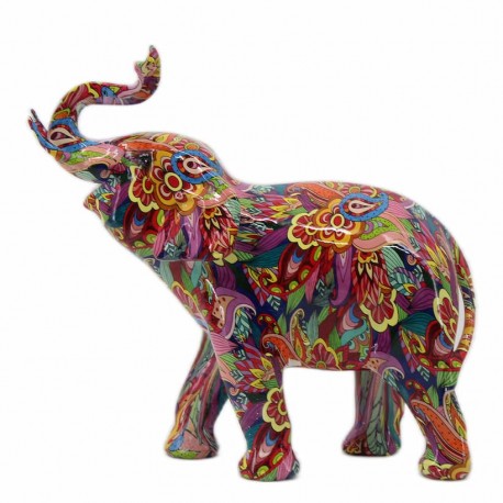 FIGURA ELEFANTE MULTICOLOR RESINA 28X11.5X28 CM.