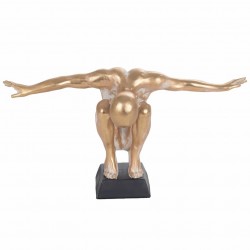 FIGURA HOMBRE DESNUDO BRAZOS ABIERTOS SENTADO CLUQUILLAS RESINA BRONCE 47.50X21X26 CM.