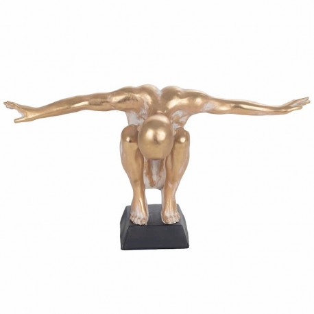 FIGURA HOMBRE DESNUDO BRAZOS ABIERTOS SENTADO CLUQUILLAS RESINA BRONCE 47.50X21X26 CM.