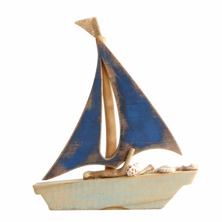 FIGURA BARCO VELERO CON CARACOLAS MADERA 24X3X28 CM.