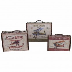 SET 2 CAJAS MALETAS AVIÓN VIAJAR MUNDO MADERA 40X15.50X30.50 CM.