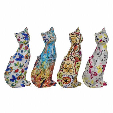 SET 4 FIGURAS GATO MULTICOLOR RESINA 7X5X16 CM.