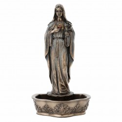 FIGURA VIRGEN CORAZÓN INMACULADO RESINA BRONCE 12X8X23 CM.