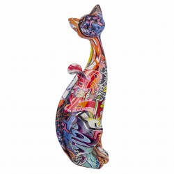 FIGURA GATO MULTICOLOR GRAFITI RESINA 12X11X34 CM.