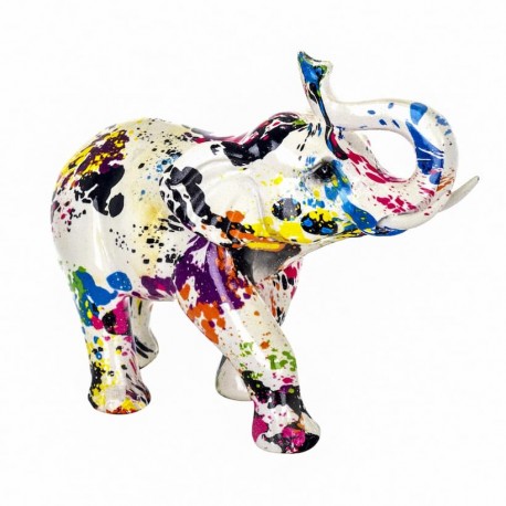 FIGURA ELEFANTE GRAFITI RESINA 10X17X21 CM.