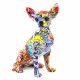 FIGURA PERRO CHIHUAHUA MULTICOLOR GRAFITI RESINA 12X17X25 CM.