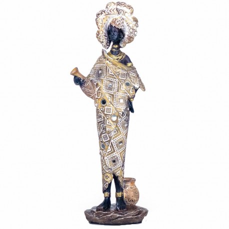 FIGURA AFRICANA CON JARRÓN RESINA 11.50X6.50X32.50 CM.