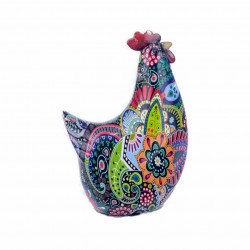 FIGURA GALLINA MULTICOLOR RESINA 11X5.5X16 CM.