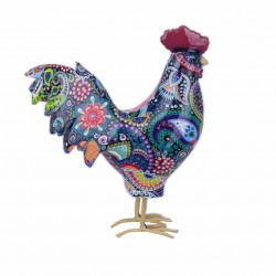 FIGURA GALLO MULTICOLOR RESINA 14X5.5X17 CM.