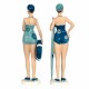 SET 2 FIGURAS MUJERES BAÑISTAS CON TABLA SURF Y SALVAVIDAS AZUL RESINA 8X7X28 CM.