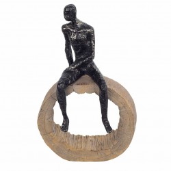 FIGURA HOMBRE SENTADO EN UNA ROCA RESINA BRONCE 21X9X33.50 CM.