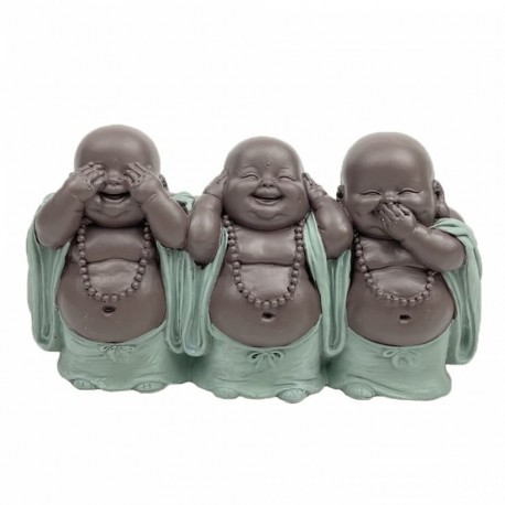 FIGURA TRES BUDAS FELIZ NO VE NO HABLA NO OYE RESINA 5X9X15.50 CM.