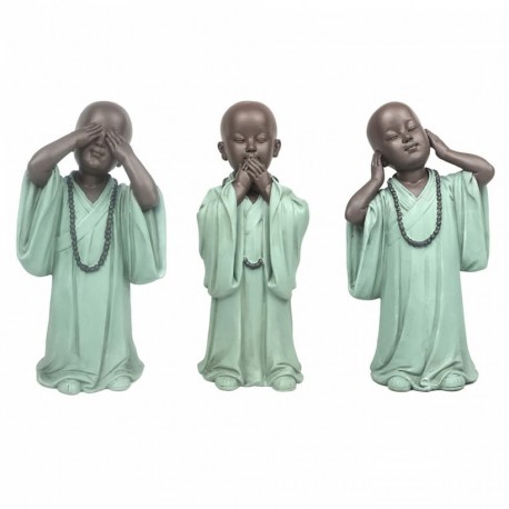 SET 3 FIGURAS MONJES PLANTADOS NO VE, NO HABLA, NO OYE RESINA 13x9x24.50 CM.