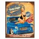 ADORNO PLACA PARED COCHE CON MUJER GARAGE METAL RETRO 25X0.10X33 CM.