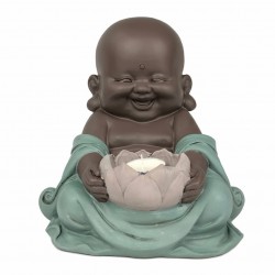 FIGURA CANDELABRO BUDA SENTADO RESINA 22X20X23 CM.
