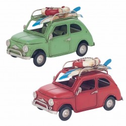 SET 2 FIGURAS COCHE CON TABLA SURF Y SALVAVIDAS METAL RETRO 15.50X7.50X9 CM.