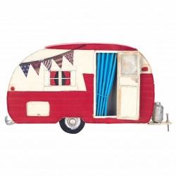 ADORNO PARED CARAVANA ROJA METAL RETRO 38X5X20.50 CM.