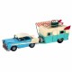 FIGURA COCHE CON CARAVANA TABLA SURF AZUL METAL RETRO 40X16X15 CM.