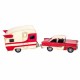 FIGURA COCHE CON CARAVANA VIAJE ROJO METAL RETRO 42X9X13 CM.