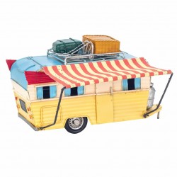 FIGURA CARAVANA PLAYA VIAJE AMARILLA METAL RETRO 27X21.5X15.5 CM.