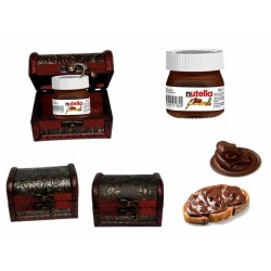 LOTE 10 BOTES MINI DE NUTELLA SIN GLUTEN EN BAÚL DE MADERA CLÁSICO 25 GR.