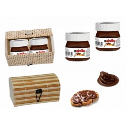 LOTE 10 SET DE 2 BOTES MINI NUTELLA SIN GLUTEN EN CAJA DE MADERA 25 GR.