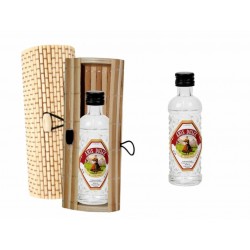 LOTE 10 BOTELLAS ANÍS DULCE LA RIVERA EN CAJA DE MADERA CRISTAL 40 ML.