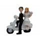 ELEGANTE FIGURA PARA TARTA DE BODAS PAREJA NOVIOS EN MOTO RESINA 17 CM.