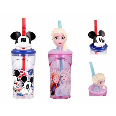 LOTE 3 VASOS CON CAÑA FIGURITA DISNEY 3D A ELEGIR 23 CM.