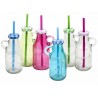 LOTE 15 BOTELLAS CON ASA LUKE DE CRISTAL CON PAJITA EN COLORES SURTIDOS 14 CM. 250 ML.