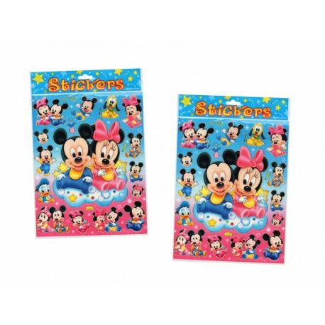 LOTE 25 HOJAS PEGATINAS STICKERS MICKEY Y MINNIE BEBÉS 19.5X25 CM.