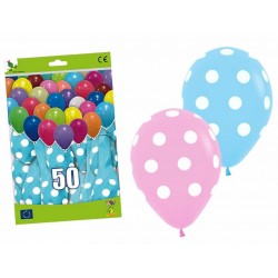 LOTE 2 BOLSAS DE GLOBOS DE LUNARES BLANCOS COLORES A ELEGIR (100 GLOBOS) 29X36 CM.