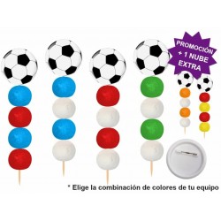 LOTE 12 BROCHETAS DE GOLOSINAS CON CHAPA ALFILER BALÓN DE FÚTBOL 58 MM. 50 GR.