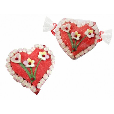 LOTE 2 TARTAS CORAZÓN DECORATIVAS DE GOLOSINAS SURTIDAS 1 BASE 350 GR. APROX. LA UNIDAD