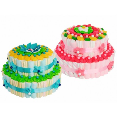 TARTA INFANTIL DECORATIVA DE GOLOSINAS SURTIDAS 2 BASES EN BOLSA CELOFÁN 1100 GR. APROX.