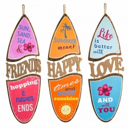 SET 3 ADORNOS PARED TABLA SURF FRASES 14X0.90X45 CM.