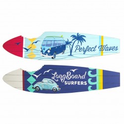 SET 2 ADORNOS PARED TABLA SURF FRASES AZUL MADERA 60X0.90X15 CM.