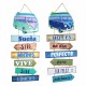SET 2 ADORNOS COLGANTES PARED SURF FURGONETA FRASES MOTIVACIÓN MADERA 27X0.90x65 CM.