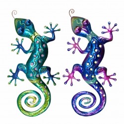 SET 2 APLIQUES PARED LAGARTO MULTICOLOR METAL 60X30X1 CM.