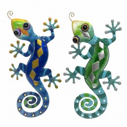 SET 2 APLIQUES PARED LAGARTO MULTICOLOR METAL 58X32X1 CM.