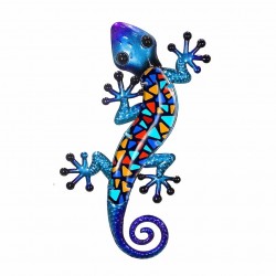 APLIQUE ADORNO PARED LAGARTO AZUL METAL 28X15X1 CM.